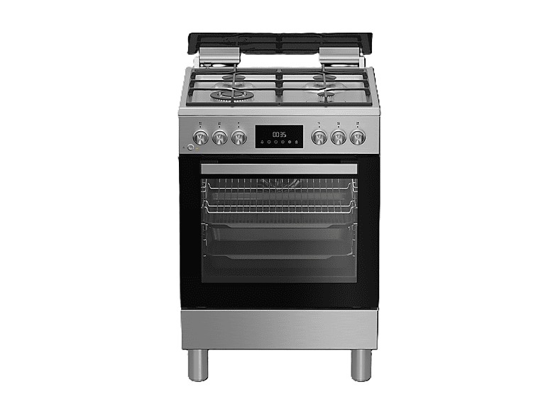 CUCINA HOTPOINT ARISTON H6G8LMSAWX, a libera installazione, piano cottura Gas, 4 fuochi, Funzione aria calda, Dimensioni: L 60 cm, A 85 P Inox; Posizione di controllo: Frontale; Tipo Manopola