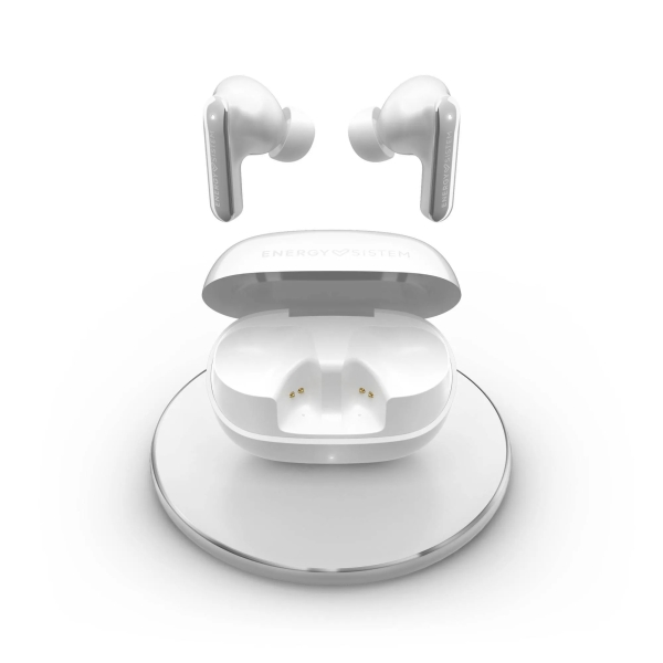 Cuffie Energy Sistem Serenity ANC Ultra True Wireless - Bluetooth 5.4 - Riducono fino al 95% del rumore esterno - Chiamate stereo - Durata della batteria di 25 ore - Ricarica Qi e USB - Assistente vocale integrato - Bianco
