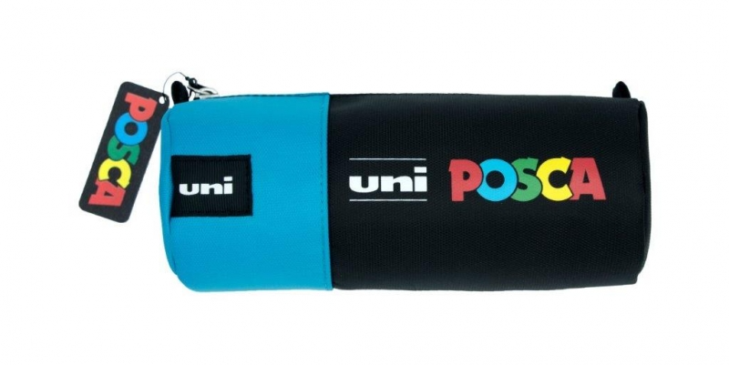 Custodia in tela Posca 85x195 cm - Ideale per pennarelli e materiale scolastico - Chiusura con cerniera - Colore Nero/Blu