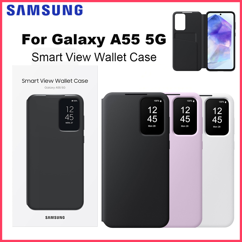 Custodia originale Samsung Galaxy A55 5G Smart View Wallet con slot per carte e finestra di visualizzazione S-View EF-ZA556