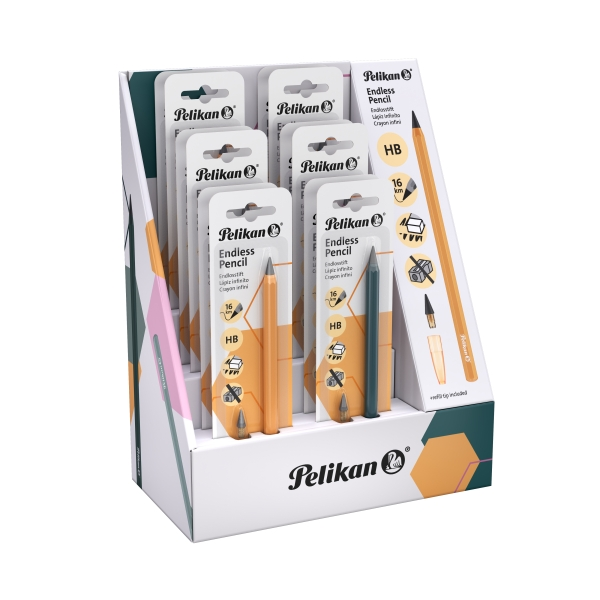 Custodia Pelikan con 12 matite Infinity - Corpo in alluminio - Permette di scrivere fino a 16 km senza temperarle - Cappuccio coordinato - Cancellabile - Colori assortiti