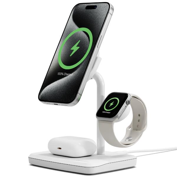 Cygnett Chargebase Base Di Ricarica 3 In 1 Qi2 Per Iphone 16 E Precedenti Apple Watch Airpods Bianco CY5101BUNCP