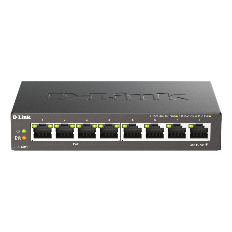 D-link dgs-1008p/e switch di rete non gestito l2 gigabit ethernet (10/100/1000) supporto power over ethernet (poe) desktop nero D-link dgs-1008p/e switch di rete non gestito l2 gigabit ethernet (10/100/1000) supporto power over ethernet (poe) desktop nero