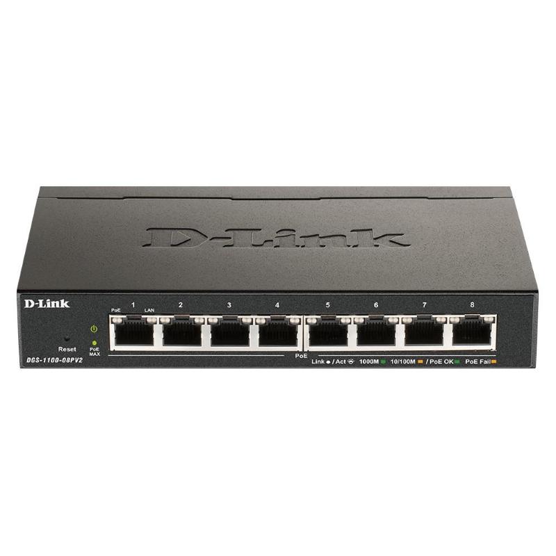 D-link dgs-1100-08pv2 gestito l2/l3 gigabit ethernet (10/100/1000) supporto power over ethernet (poe) nero