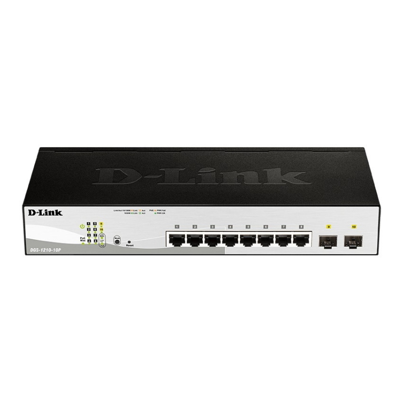 D-link dgs-1210-10p gestito l2 gigabit ethernet (10/100/1000) supporto power over ethernet (poe) 1u nero