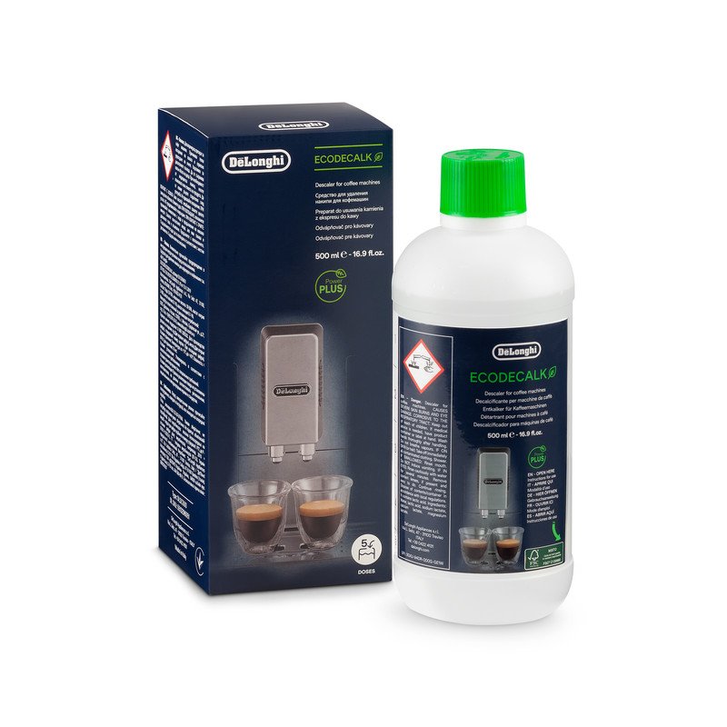 Decalcificante DE'LONGHI EcoDecalk DLSC500, 5 Dosi di Decalcificazione, Ingredienti Origine Vegetale, Bottiglia Con Dosi, 500ml