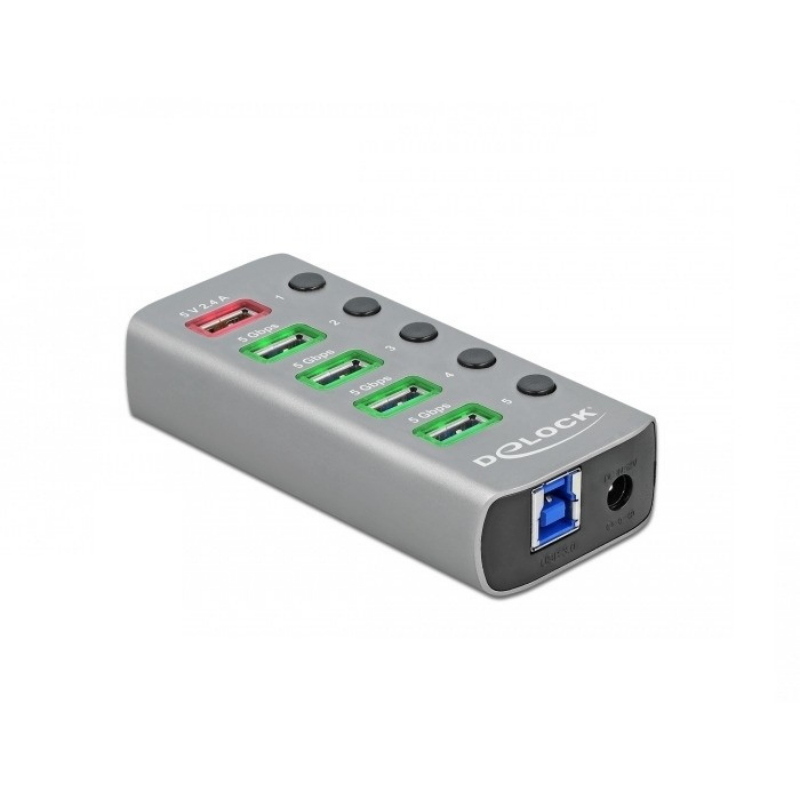 Delock 63263 hub di interfaccia usb 3.2 gen 1 (3.1 gen 1) type-b 5000 mbit/s grigio
