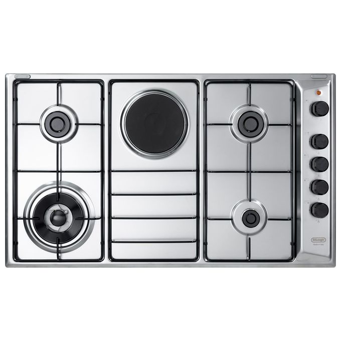 De'Longhi FLA 49 RD Family Piano cottura Combi 90 cm 4 fuochi gas 1 piastra elettrica 1000W griglie smaltate colore Acciaio Inox