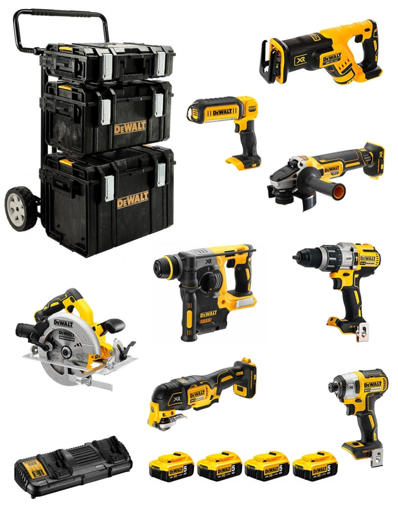 DeWALT Kit DCK853P4 (DCD996 +DCF887 +DCS570 +DCS367 +DCS355 +DCH273 +DCG405 +DCL050 +4 x 5,0Ah +DCB132 +DS150+DS300+DS400+caddy)