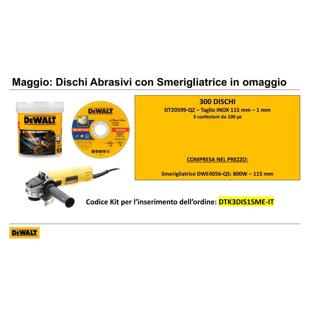 Dewalt offerta promo 300 dischi da 115mm in omaggio 1 smerigliatrice da 800w
