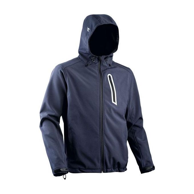 Diadora 702.159632 Sail Giacca Softshell da lavoro antivento cappuccio regolabile 3 tasche zip taglia L colore Blu