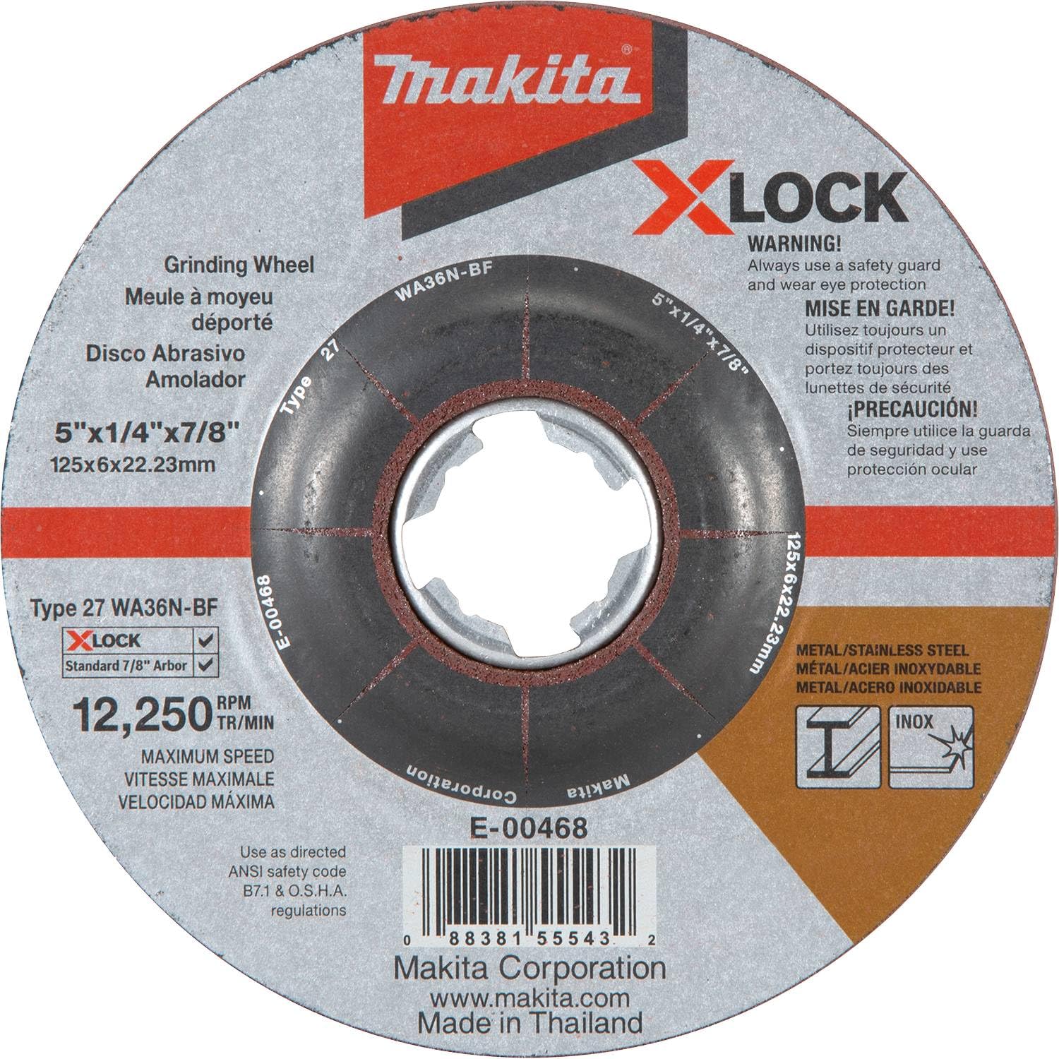 Disco Abrasivo X-lock 125x22,23x6,0mm Acciaio Inox Makita E-00402