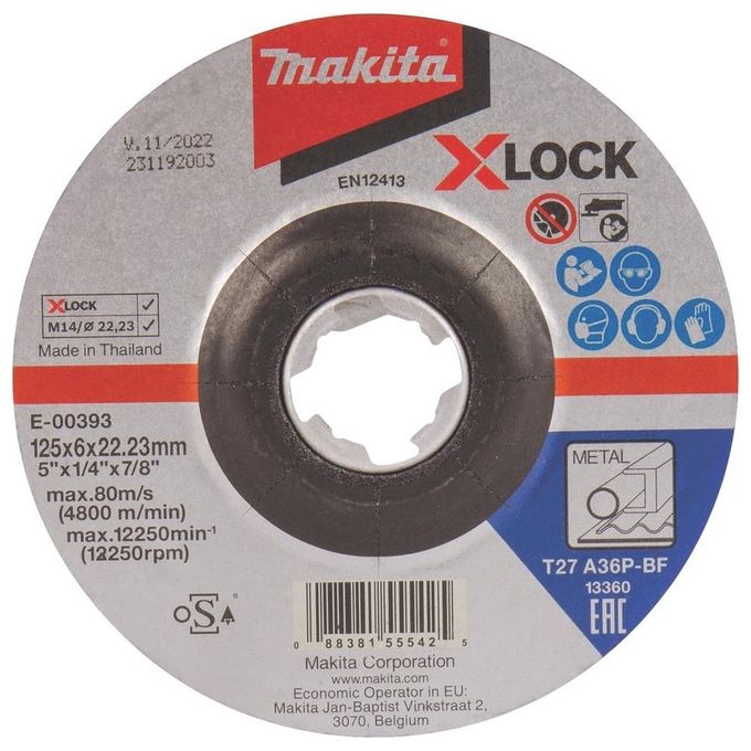 Disco Abrasivo X-lock 125x22,23x6,0mm Acciaio Makita E-00393 Disco Abrasivo X-lock 125x22,23x6,0mm Acciaio Makita E-00393
