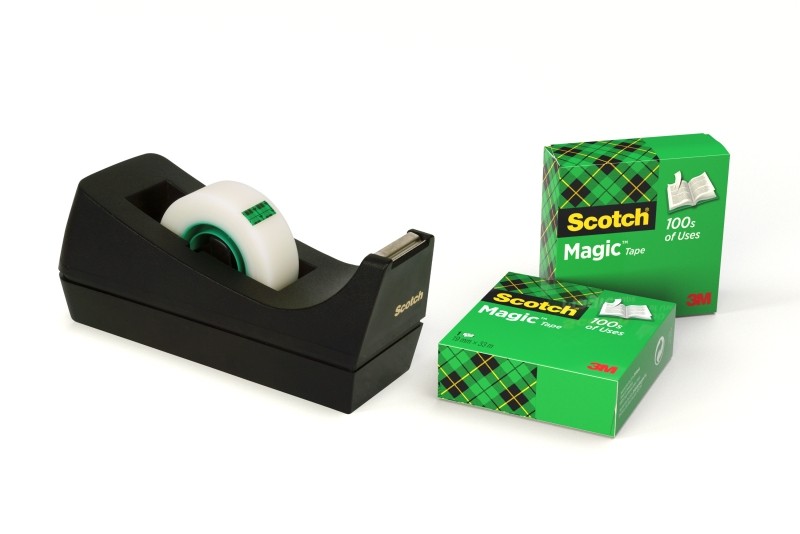 Dispenser per nastro adesivo Scotch - per nastri fino a 19 mm x 33 m - Include 3 nastri adesivi invisibili - Nero