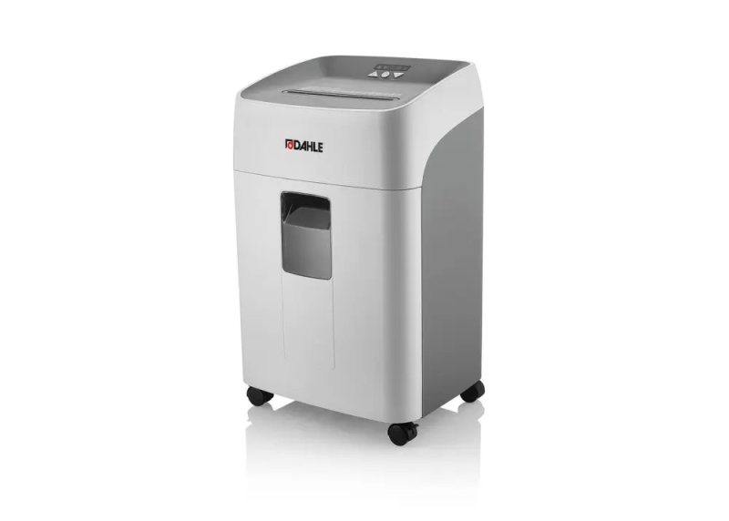 Distruggidocumenti manuale Dahle Deskside 404P taglio a frammenti P-4 - Distrugge fino a 21 fogli - Capacità del contenitore 40 l - Ruote girevoli - Grigio