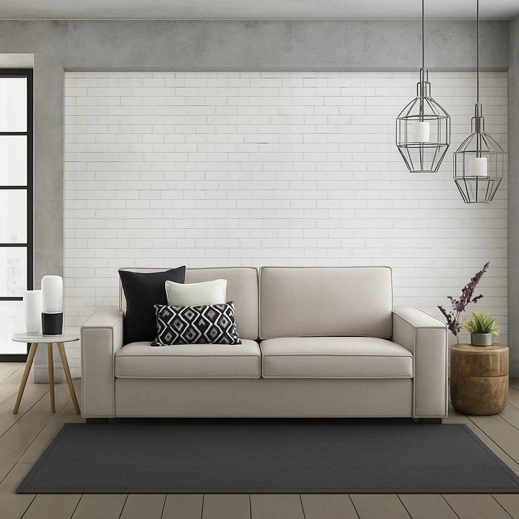 Divano fisso Abernathy, Divano a 3 posti, Made in Italy, Sofà Soggiorno in tessuto, con Braccioli slim, cm 200x95h90, Tortora