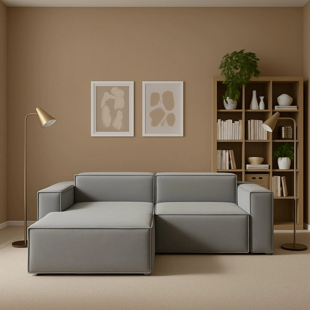 Divano fisso Alhoa, Divano componibile a 2 posti con penisola sinistra, Made in Italy, Sofà moderno in tessuto, Cm 220x170h70, Grigio