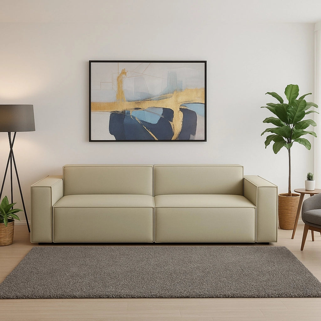 Divano fisso Argo, Divano componibile a 3 posti lineare, Made in Italy, Sofà moderno da soggiorno in tessuto, Cm 260x95h70, Beige