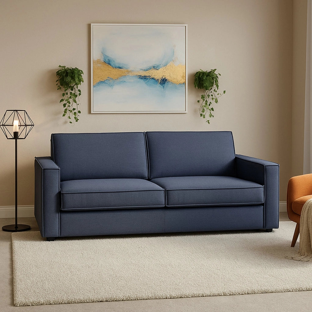 Divano fisso Ayramah, Divano a 2 posti Large, Made in Italy, Sofà Soggiorno in tessuto, con Braccioli slim, cm 180x95h90, Blu