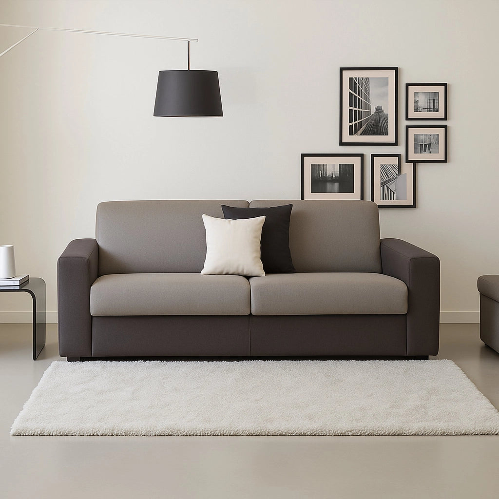 Divano fisso Ayta, Divano a 3 posti, Made in Italy, Sofà Soggiorno in tessuto imbottito, con Braccioli standard, cm 220x95h90, Grigio e Antracite