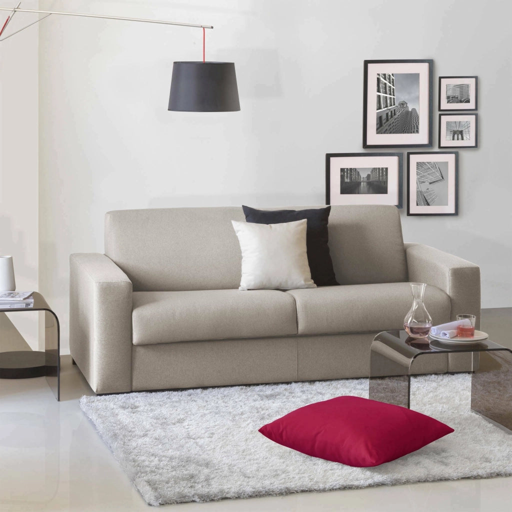 Divano fisso Ayta, Divano a 3 posti, Made in Italy, Sofà Soggiorno in tessuto imbottito, con Braccioli standard, cm 220x95h90, Tortora