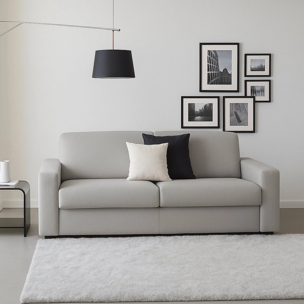 Divano fisso Ayta, Divano a 3 posti, Made in Italy, Sofà Soggiorno in tessuto imbottito, con Braccioli standard, cm 220x95h90, Grigio