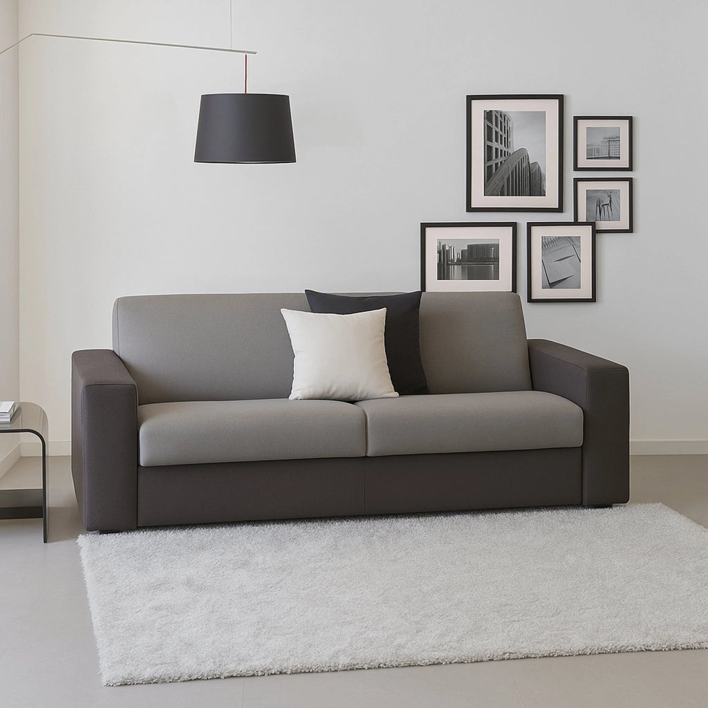 Divano fisso Azier, Divano a 2 posti Large, Made in Italy, Sofà Soggiorno in tessuto imbottito, con Braccioli standard, cm 200x95h90, Grigio e Antracite