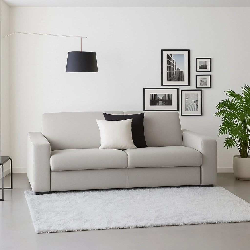 Divano fisso Azier, Divano a 2 posti Large, Made in Italy, Sofà Soggiorno in tessuto imbottito, con Braccioli standard, cm 200x95h90, Grigio