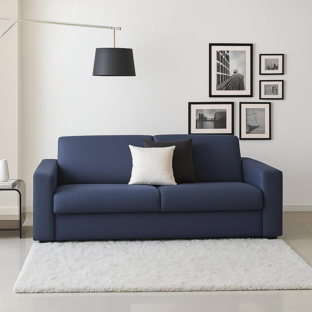 Divano fisso Azzurrite, Divano a 2 posti, 100% Made in Italy, Sofà Soggiorno in tessuto imbottito, con Braccioli standard, Cm 180x95h90, Blu