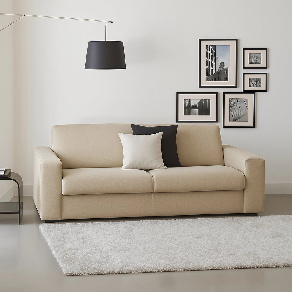 Divano fisso Azzurrite, Divano a 2 posti, 100% Made in Italy, Sofà Soggiorno in tessuto imbottito, con Braccioli standard, Cm 180x95h90, Beige