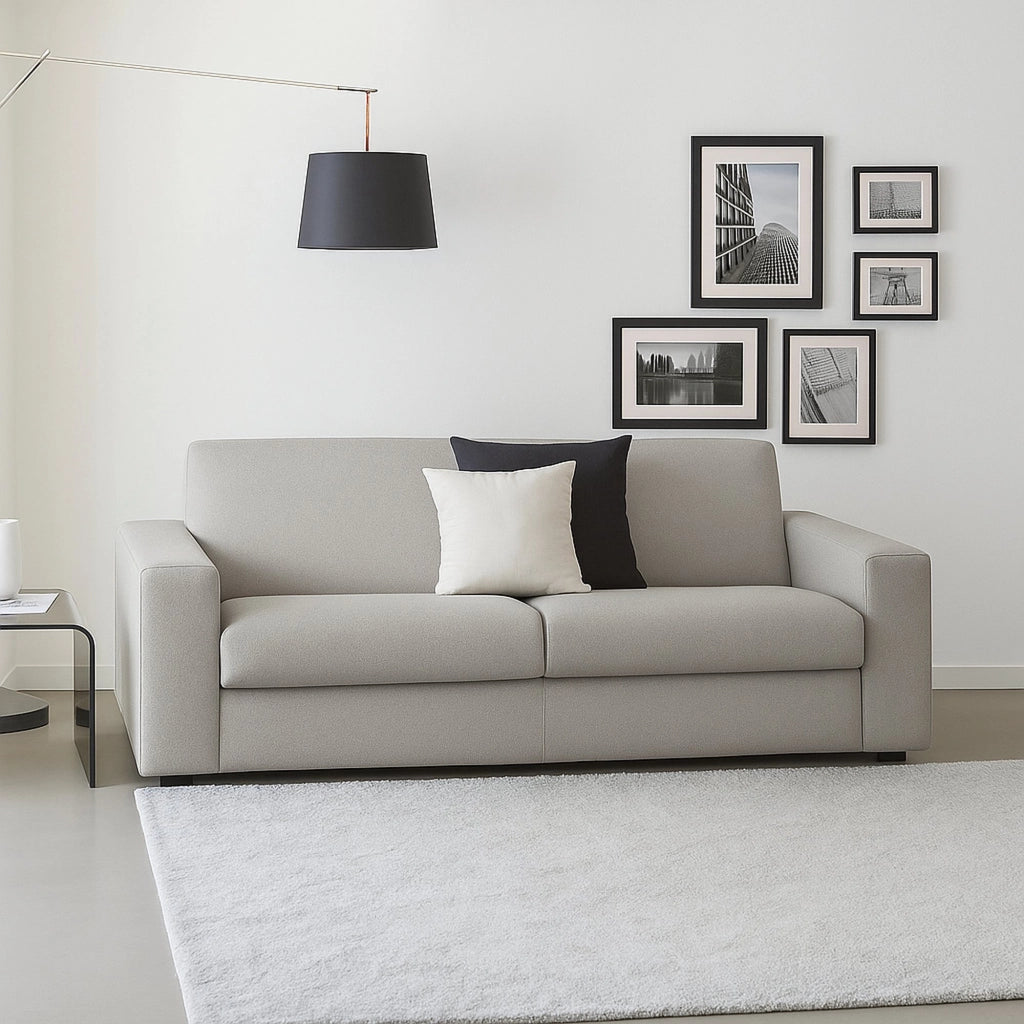 Divano fisso Azzurrite, Divano a 2 posti, Made in Italy, Sofà Soggiorno in tessuto imbottito, con Braccioli standard, cm 180x95h90, Grigio