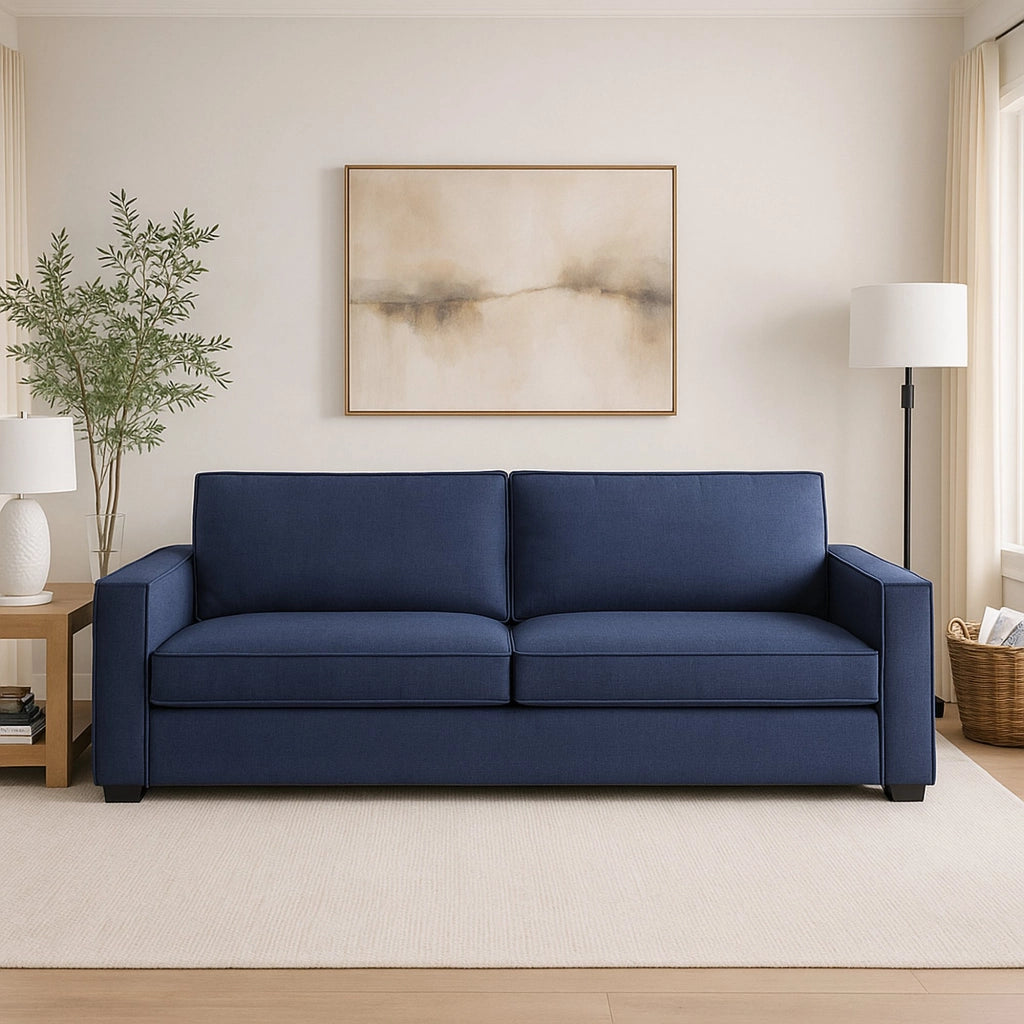 Divano fisso Eletta, Divano a 2 posti Large, Made in Italy, Sofà Soggiorno in tessuto, con Braccioli standard, cm 200x95h90, Blu