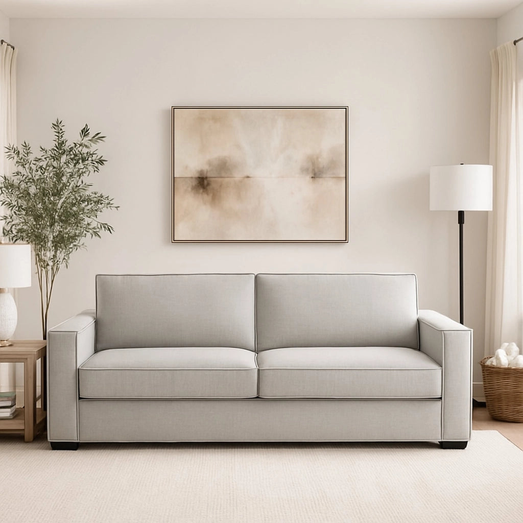 Divano fisso Eletta, Divano a 2 posti Large, Made in Italy, Sofà Soggiorno in tessuto, con Braccioli standard, cm 200x95h90, Grigio