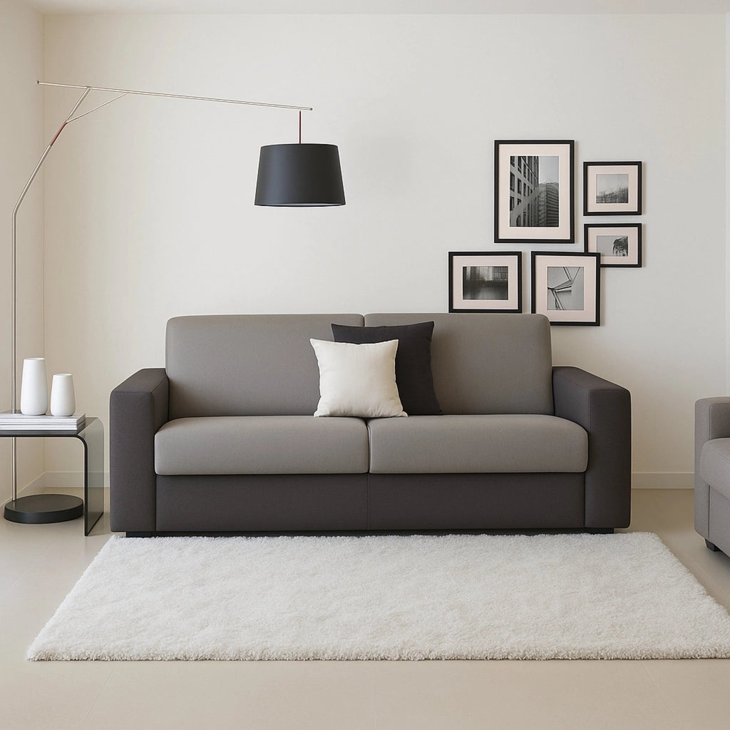 Divano fisso Larimar, Divano a 3 posti, Made in Italy, Sofà Soggiorno, in tessuto imbottito, con Braccioli slim, cm 200x95h90, Grigio e Antracite