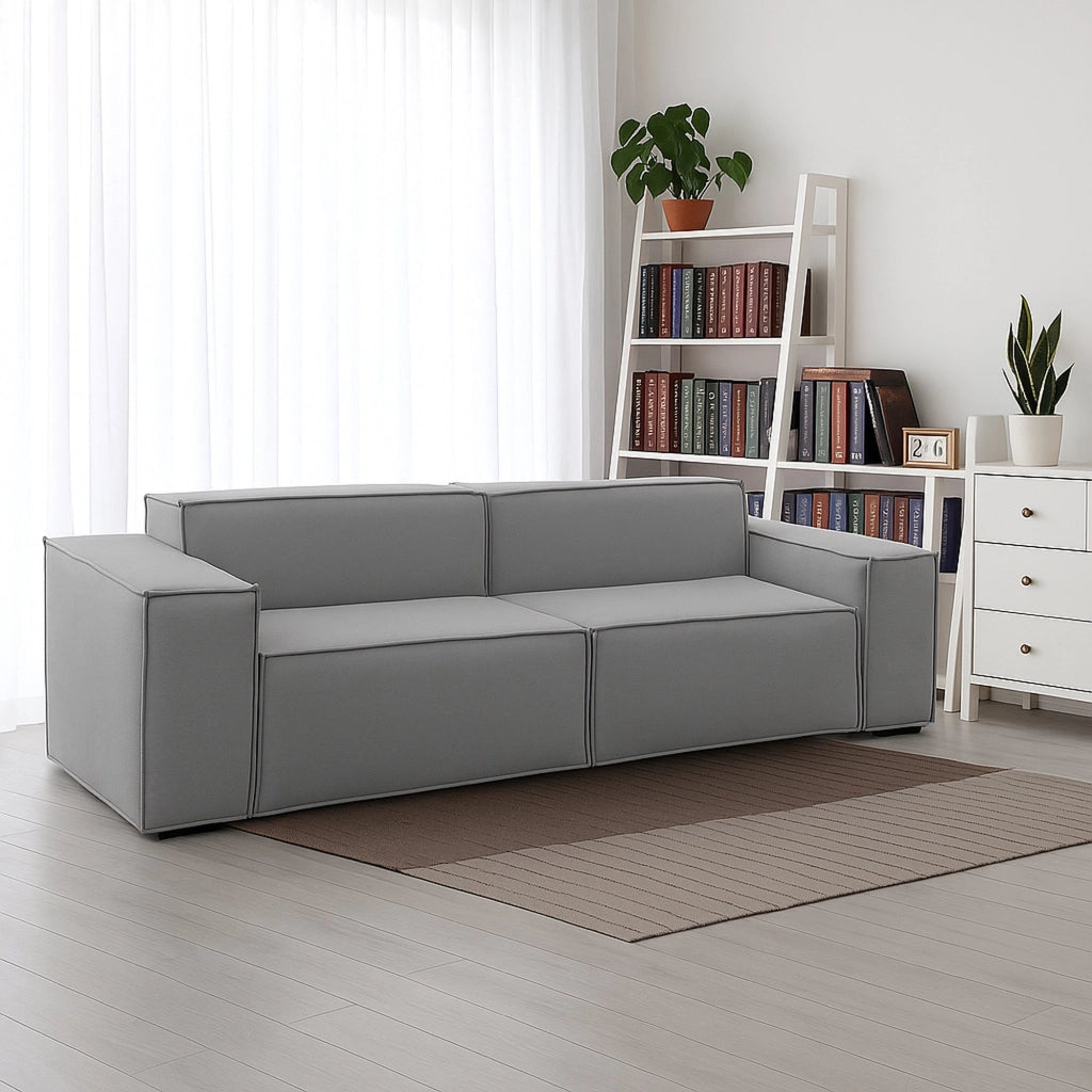 Divano fisso Lepidolite, Divano componibile a 2 posti lineare, Made in Italy, Sofà moderno da soggiorno in tessuto, Cm 220x95h70, Grigio