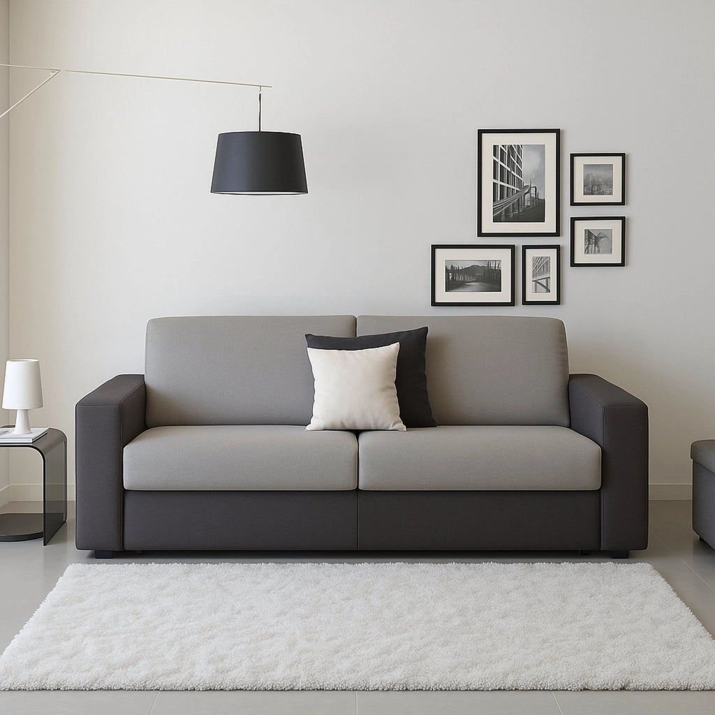 Divano fisso Malachite, Divano a 2 posti, Made in Italy, Sofà Soggiorno, in tessuto imbottito, con Braccioli slim, cm 160x95h90, Grigio e Antracite