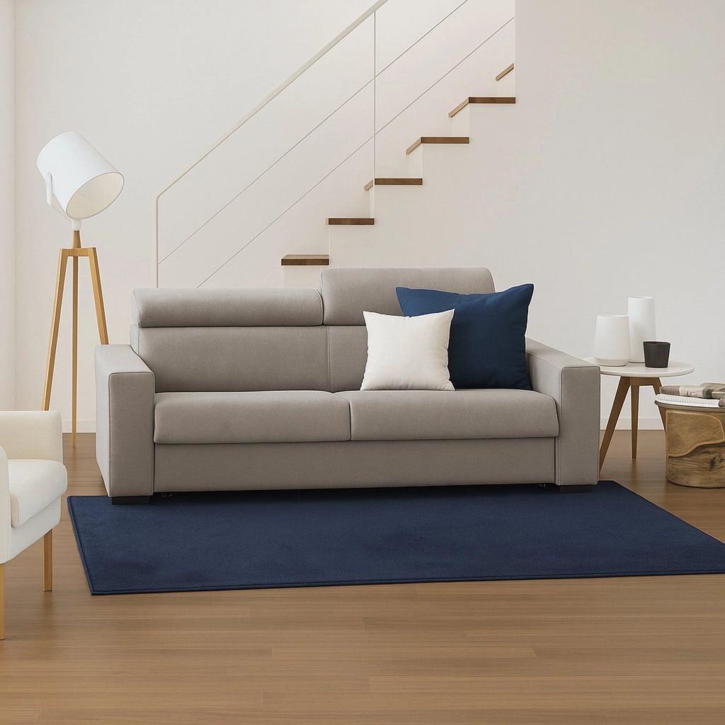 Divano fisso Matrice, Divano a 3 posti, Made in Italy, Sofà Soggiorno, in tessuto imbottito, con poggiatesta regolabili e Braccioli standard, cm 220x95h85, Tortora