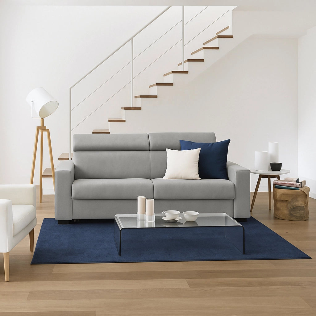 Divano fisso Matrice, Divano a 3 posti, Made in Italy, Sofà Soggiorno, in tessuto imbottito, con poggiatesta regolabili e Braccioli standard, cm 220x95h85, Grigio