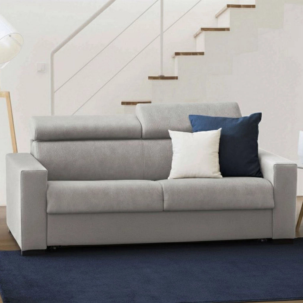 Divano fisso Nukualofa, Divano a 2 posti, Made in Italy, Sofà Soggiorno, in tessuto imbottito, con poggiatesta regolabili e Braccioli slim, cm 180x95h85, Grigio