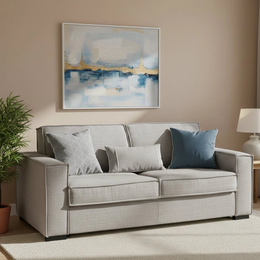 Divano Letto Adalberto, Divano a 3 posti, Made in Italy, Sofà Soggiorno con apertura girevole, in tessuto imbottito, con Braccioli slim, cm 200x95h90, Grigio