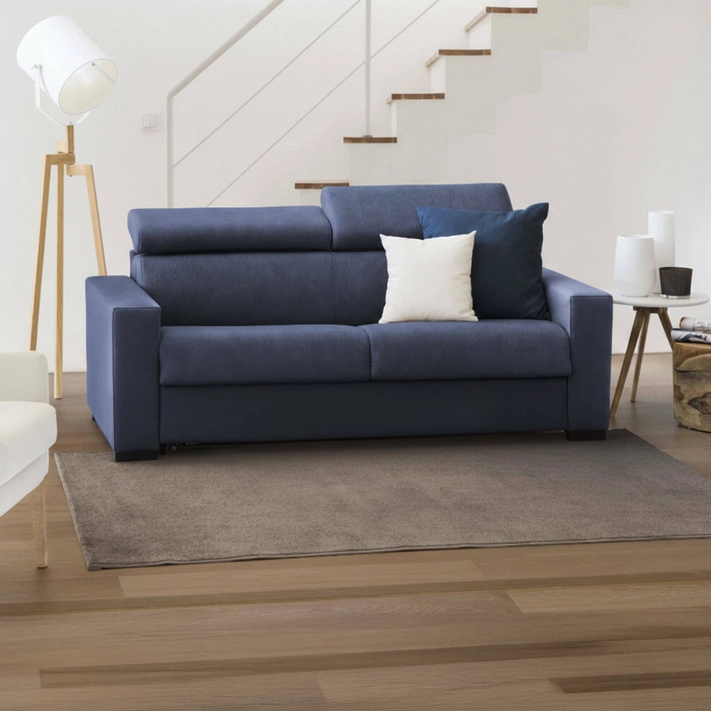 Divano Letto Aieie, Divano a 2 posti Large, Made in Italy, Sofà Soggiorno con apertura girevole, con poggiatesta regolabili e Braccioli slim, cm 180x95h85, Blu