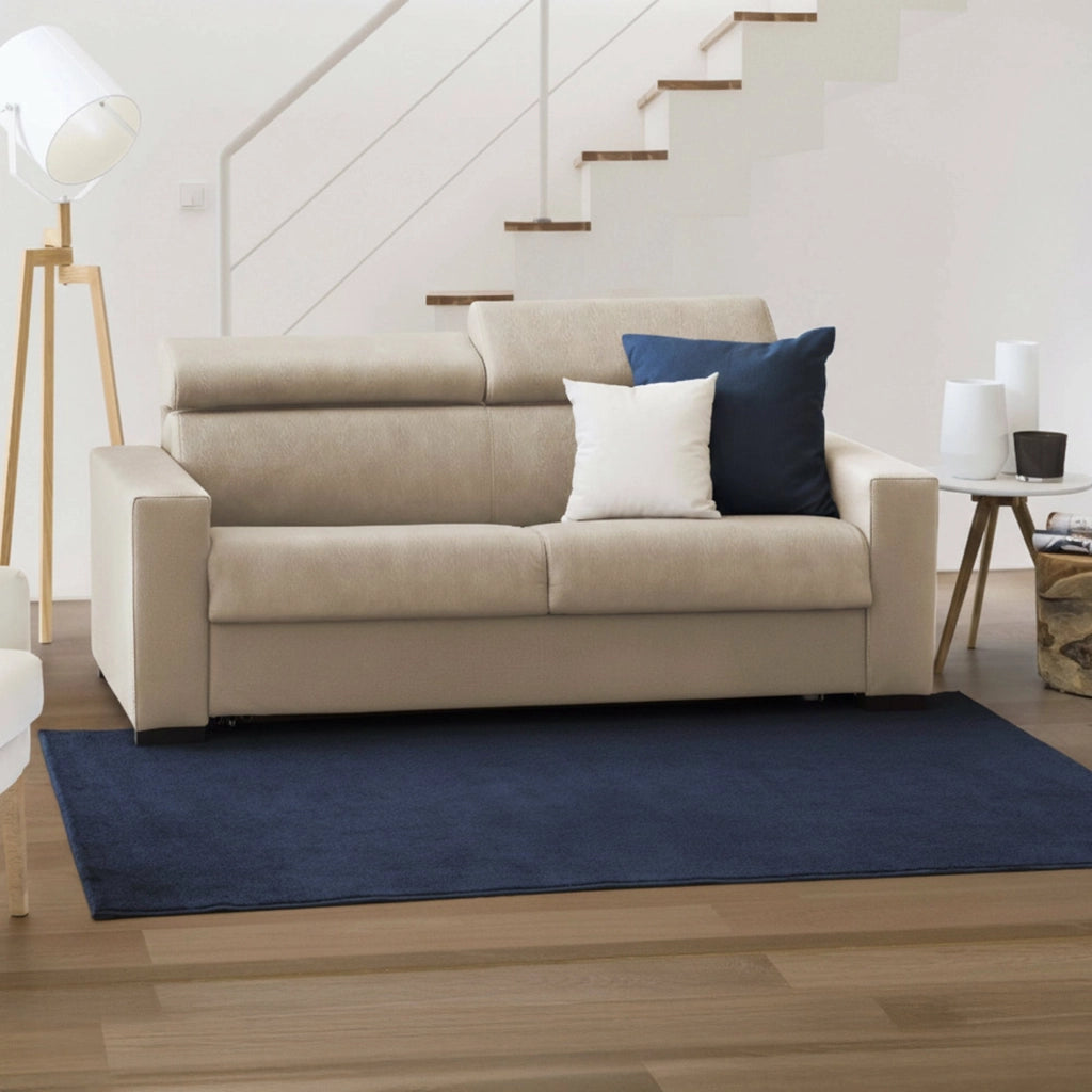 Divano Letto Amalfi, Divano a 2 posti Large, Made in Italy, Sofà Soggiorno con apertura girevole, con poggiatesta regolabili e Braccioli standard, cm 200x95h85, Beige