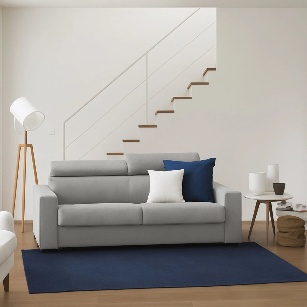 Divano Letto Amalfi, Divano a 2 posti Large, Made in Italy, Sofà Soggiorno con apertura girevole, con poggiatesta regolabili e Braccioli standard, cm 200x95h85, Grigio