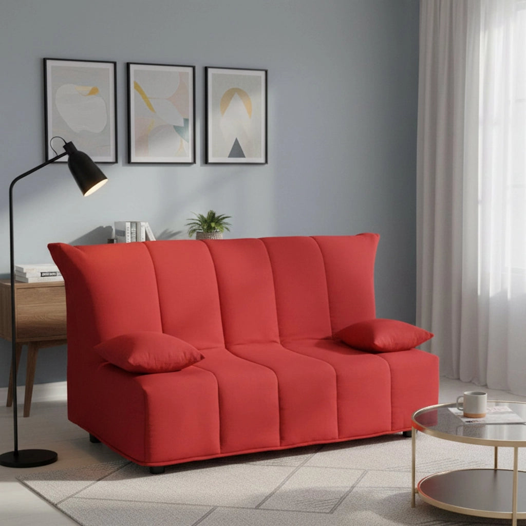 Divano Letto Antal, Divano a 3 posti, Made in Italy, Sofà Soggiorno con apertura a carrello con apertura a carrello, in tessuto imbottito, con cuscini inclusi, cm 165x90h85, colore Rosso