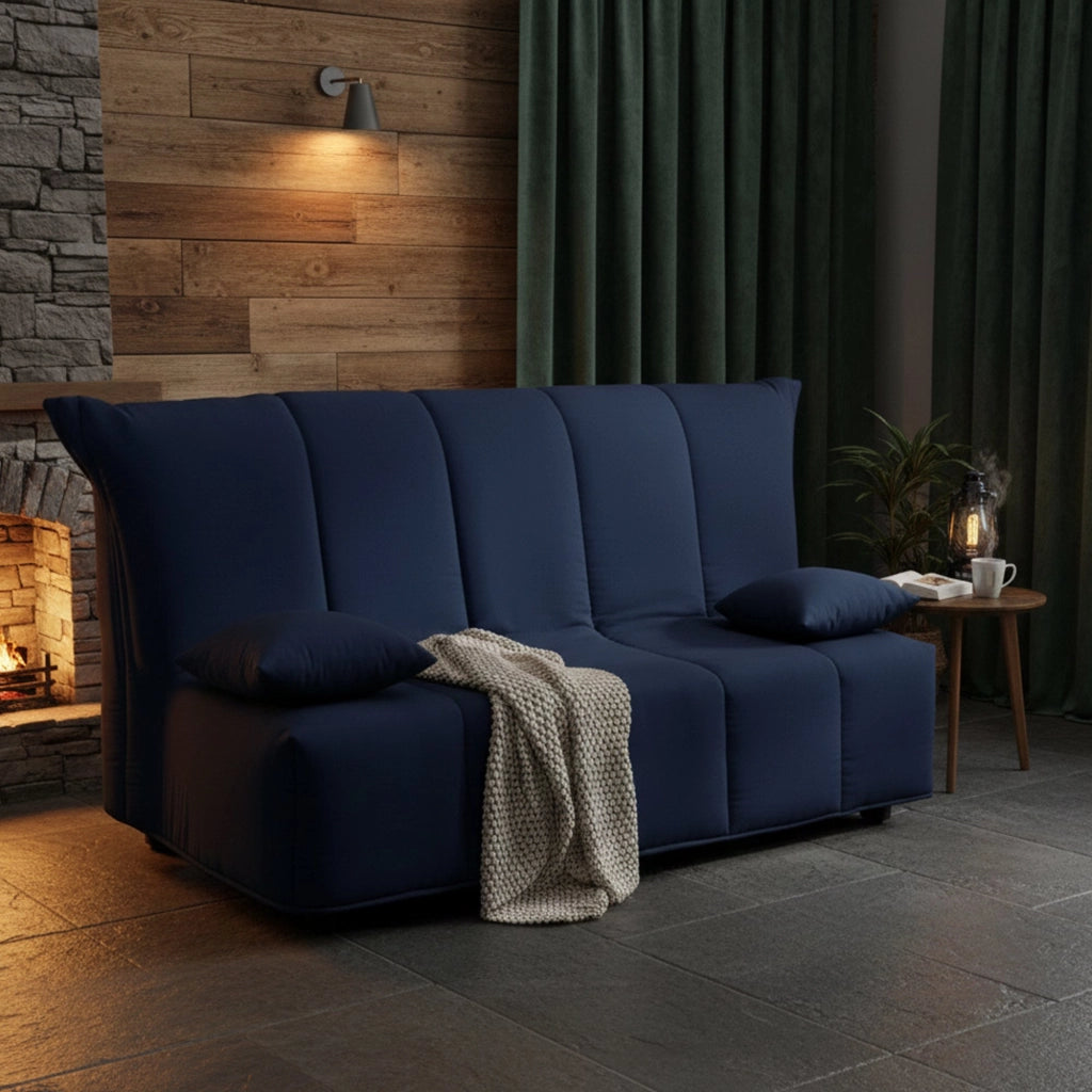 Divano Letto Antal, Divano a 3 posti, Made in Italy, Sofà Soggiorno con apertura a carrello con apertura a carrello, in tessuto imbottito, con cuscini inclusi, cm 165x90h85, colore Blu