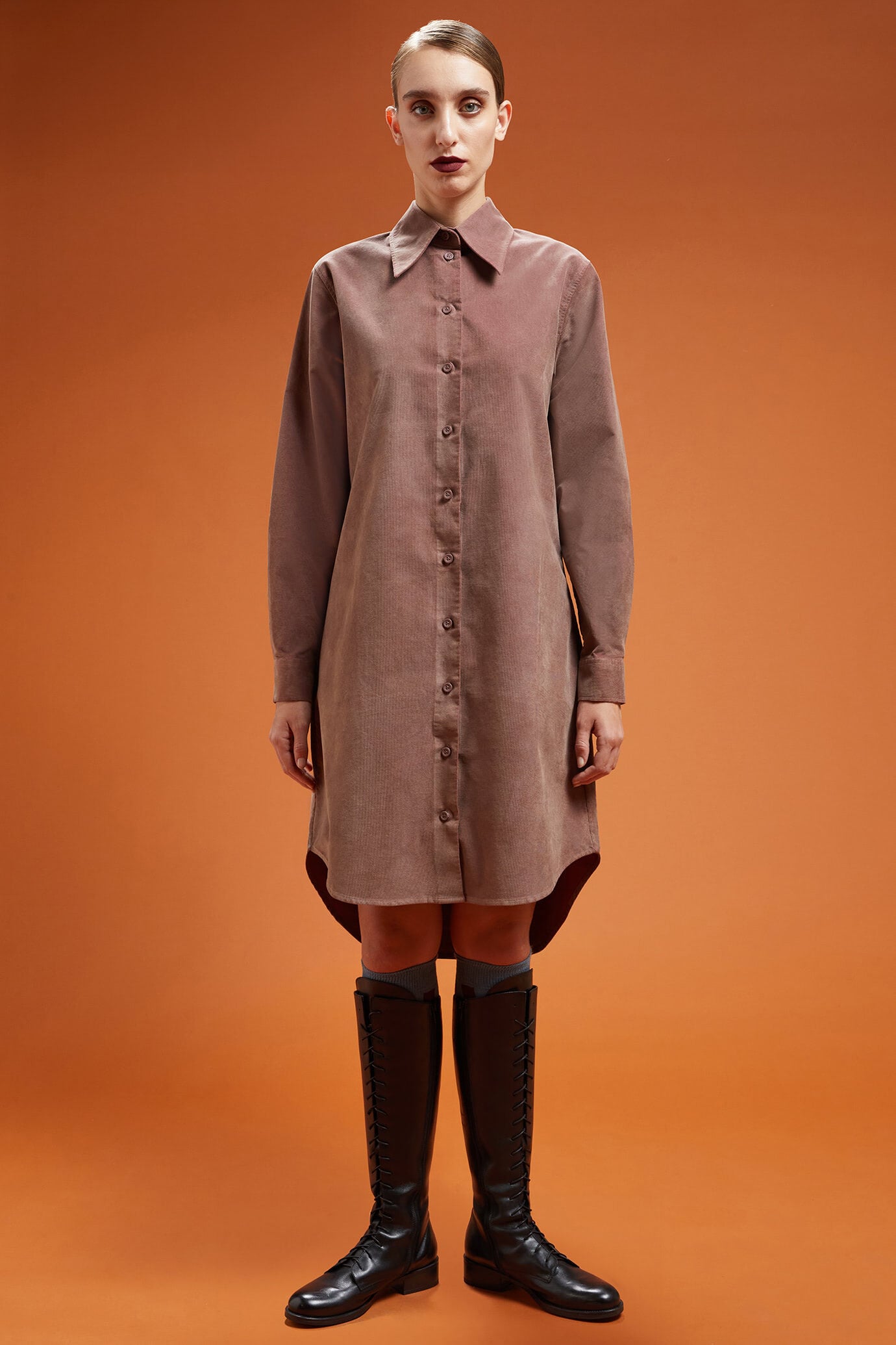 Doppelganger - Abito donna chemisier in velluto 1000 righe regular fit