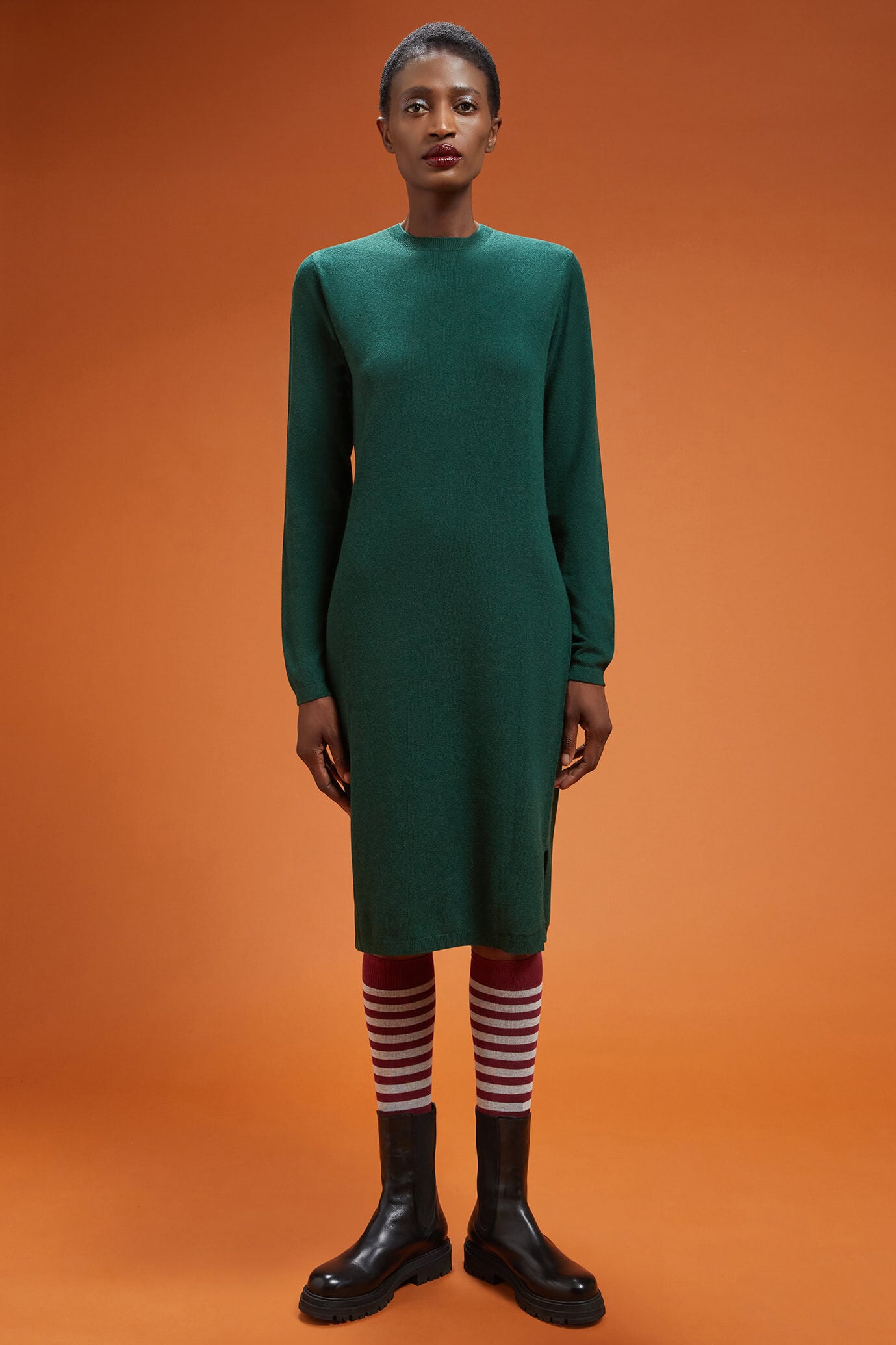 Doppelganger - Abito donna in maglia girocollo con spacchi laterali regular fit