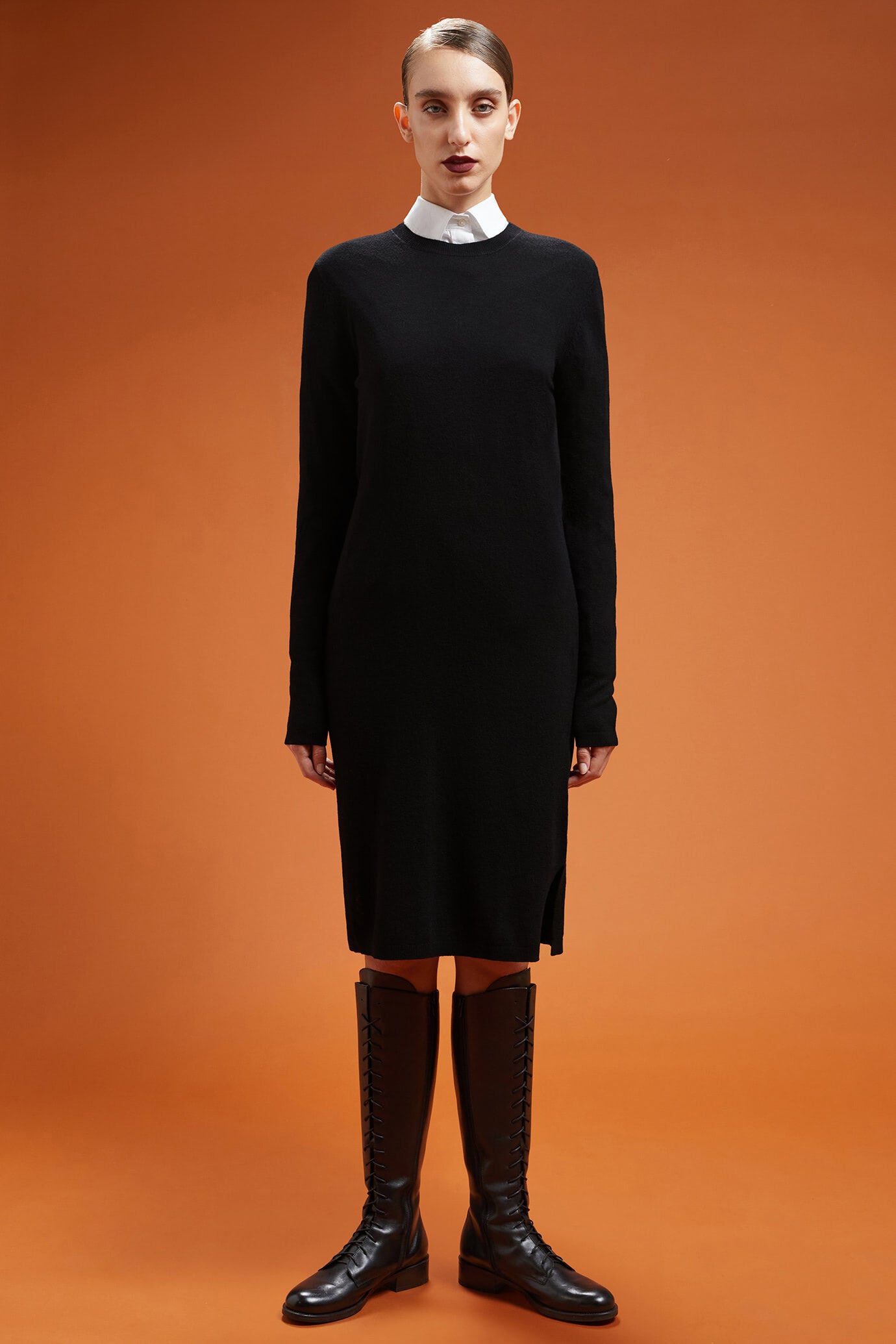 Doppelganger - Abito donna in maglia girocollo con spacchi laterali regular fit