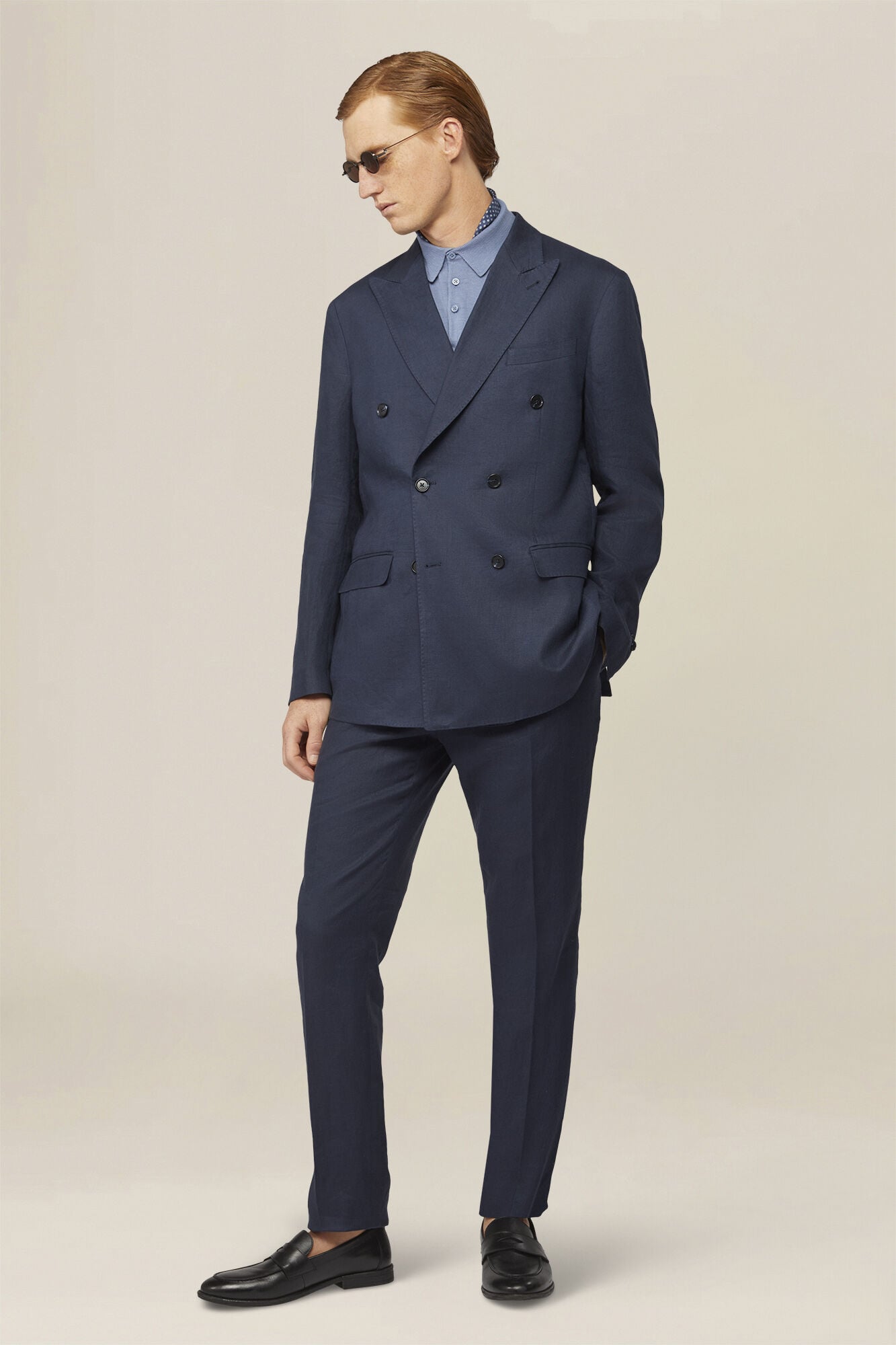 Doppelganger - Abito uomo doppiopetto 100% lino regular fit