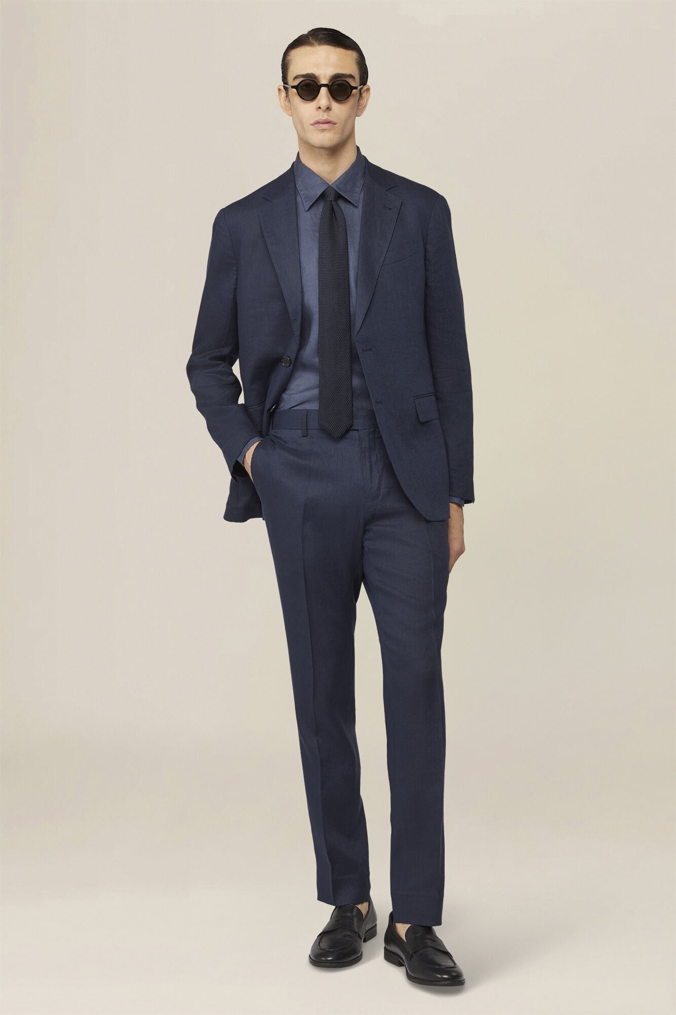Doppelganger - Abito uomo monopetto con pantalone senza pinces, in 100% lino con effetto lavato